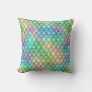 Shimmering Pastel Rainbow & Glitter Dragon Scales Throw Pillow