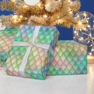 Shimmering Pastel Rainbow & Glitter Dragon Scales Wrapping Paper