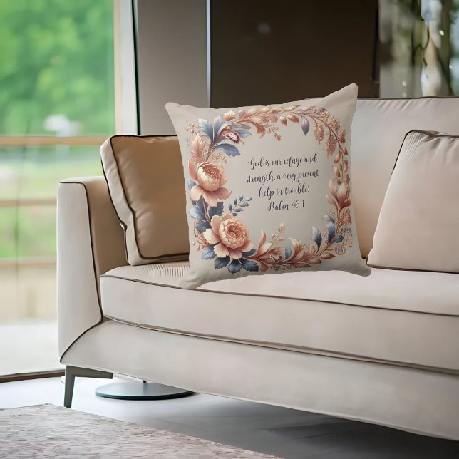 Shimmering Peach and Blue Customizable Bible Verse Throw Pillow (Creator Uploaded)
