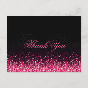 Shimmering Pink Glitter Black Thank You Postcard