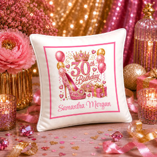 Shimmering Pink Glitter Glow 30th Birthday Pillow