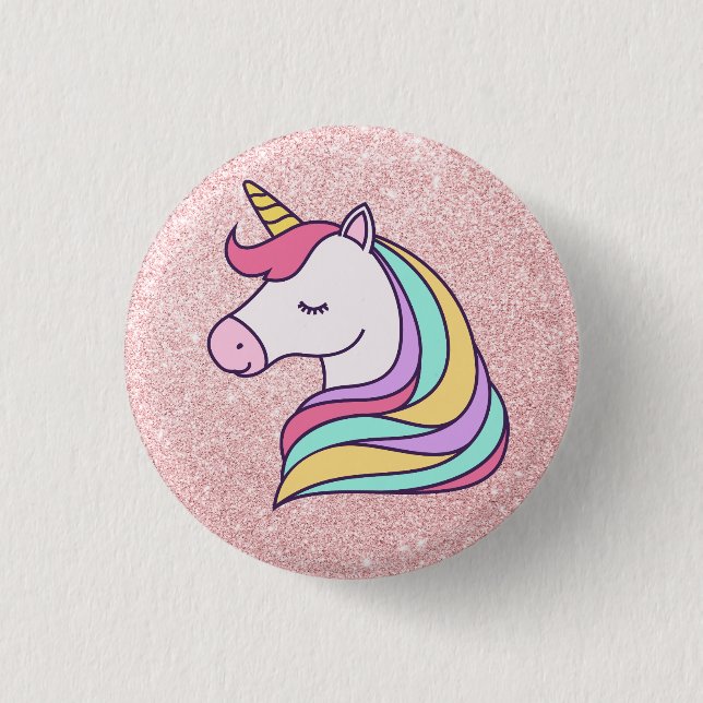Shimmering Pink Glitter Magical Unicorn 1 Inch Round Button (Front)