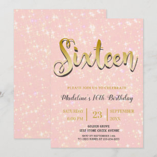 Shimmering Pink Sweet 16 Invitation
