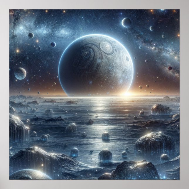 Shimmering Planet in Cosmic Glow Poster (Front)