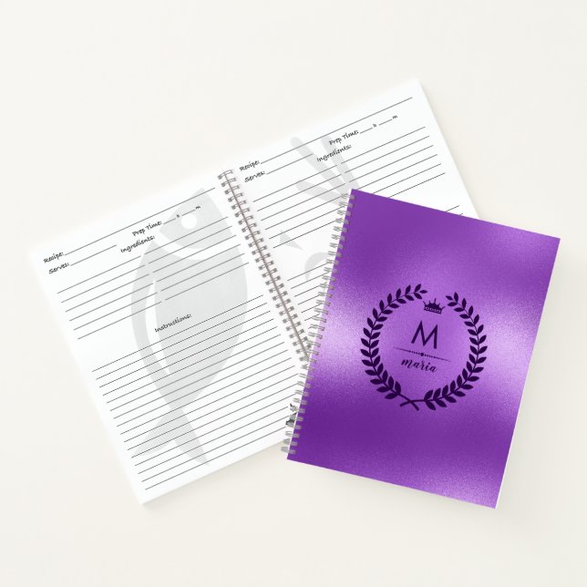 Shimmering Purple Background & Laurel Wreath Notebook (Inside)