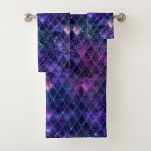 Shimmering Purple Ombre & Glitter Dragon Scales Bath Towel Set