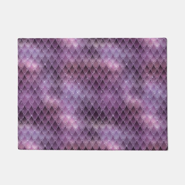 Shimmering Purple Ombre & Glitter Dragon Scales Doormat (Front)