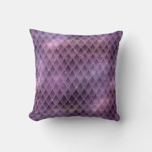 Shimmering Purple Ombre & Glitter Dragon Scales Throw Pillow