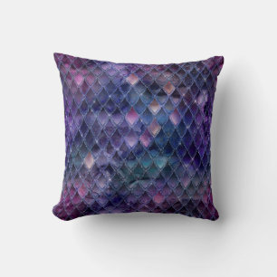 Shimmering Purple Ombre & Glitter Dragon Scales Throw Pillow