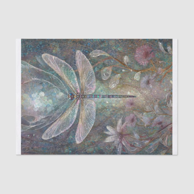 Shimmering Queen of Summer, Dragonfly Garden Tissue Paper (Front)