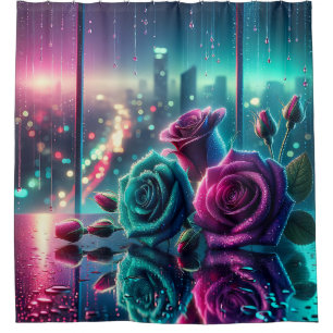 “Shimmering Raindrop Rose Cityscape Bokeh Art”