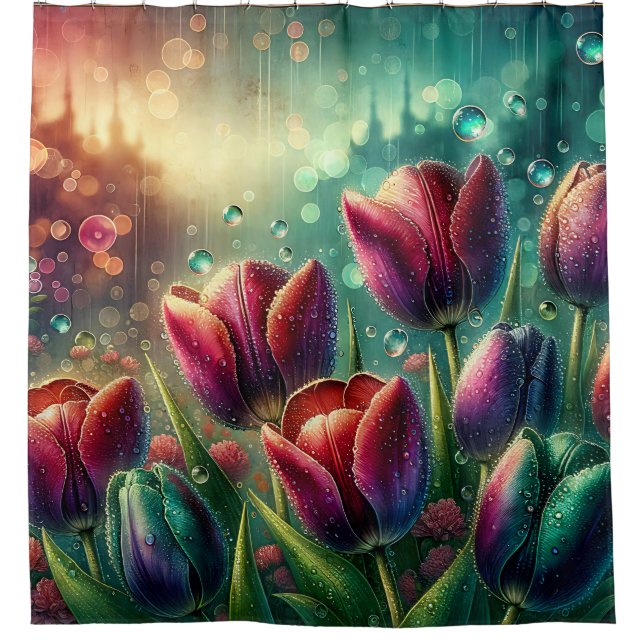 “Shimmering Raindrop Tulip Bokeh Art” (Front)