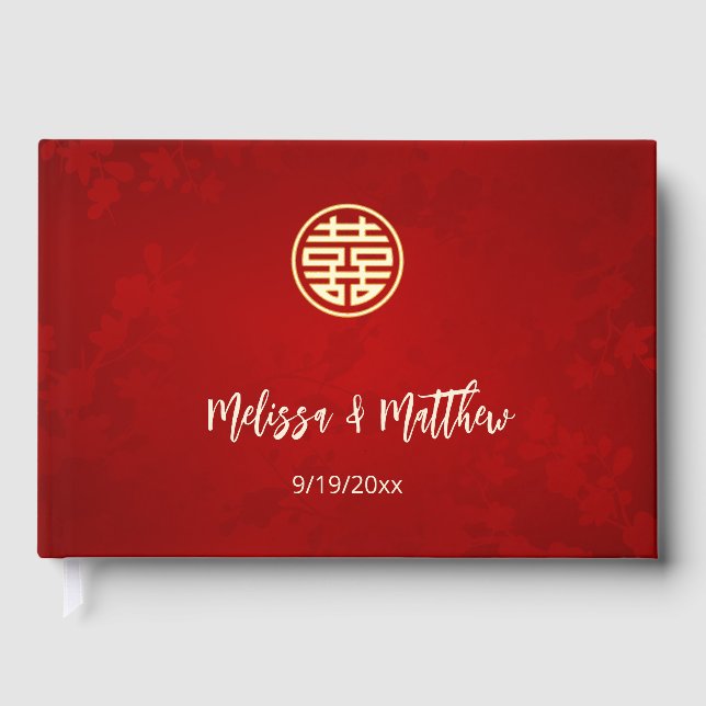 Shimmering Red Chinese Wedding Guest Book (Front)