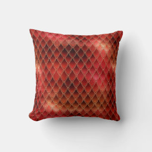 Shimmering Red Ombre Glitter Dragon Scales Throw Pillow