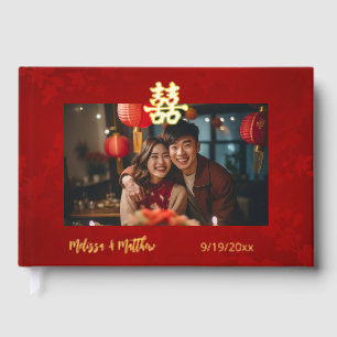 Shimmering Red Photo Chinese Wedding Guest Book