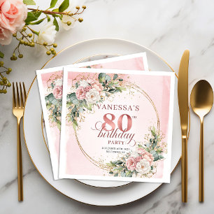 Shimmering Rose Gold Blush Pink 80 Birthday Napkin