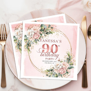 Shimmering Rose Gold Floral 90th Birthday Party  Napkin