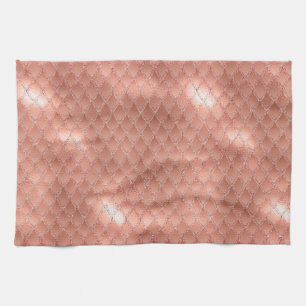 Shimmering Rose Gold Glitter Dragon Scales Kitchen Towel