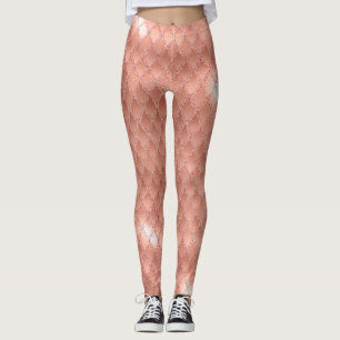 Shimmering Rose Gold Glitter Dragon Scales Leggings