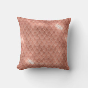 Shimmering Rose Gold Glitter Dragon Scales Throw Pillow