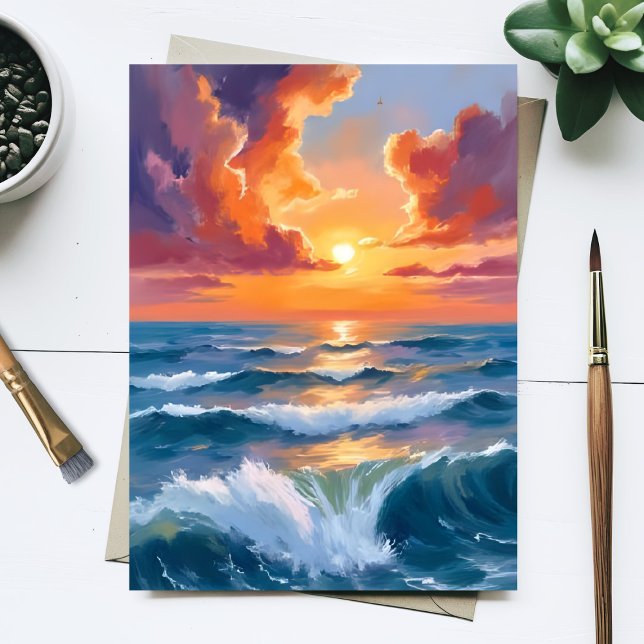 Shimmering Sea Sunset Ocean Watercolor Paint Card (Creator Uploaded)