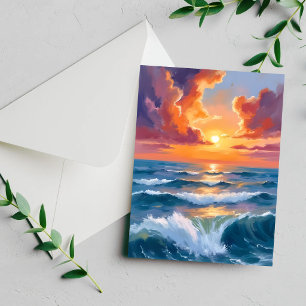 Shimmering Sea Sunset Ocean Watercolor Paint Card