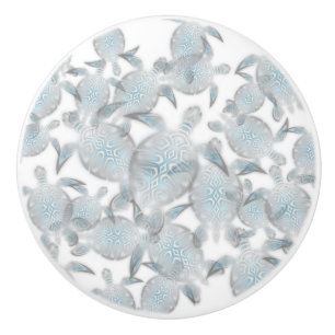 "Shimmering Sea Turtles"   Modern Silver Coastal Ceramic Knob