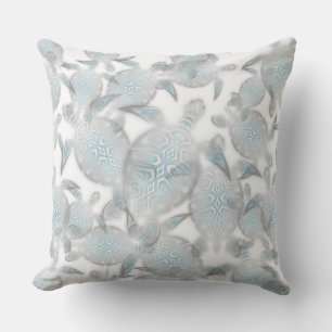 "Shimmering Sea Turtles" Modern Silver Coastal Throw Pillow