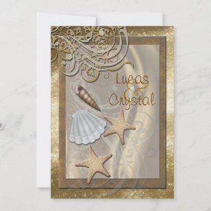 Shimmering Seashell Gold Beach Wedding Invitation