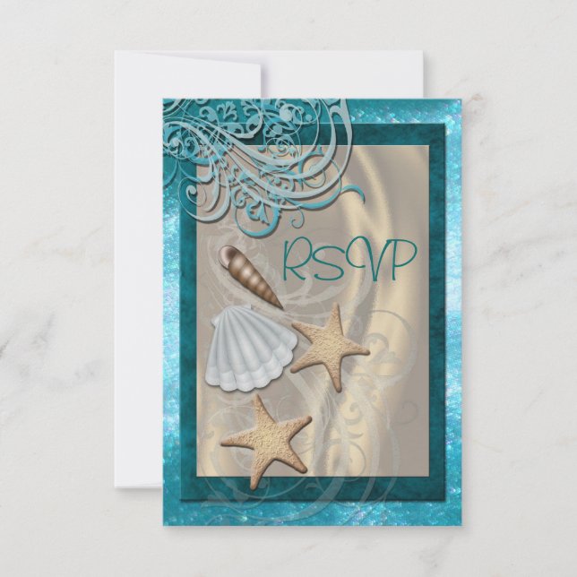Shimmering Seashell Teal Beach Rsvp Invitation (Front)