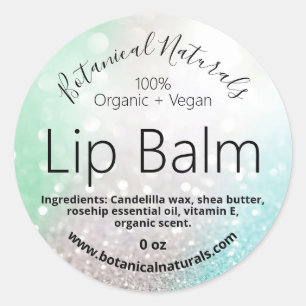 Shimmering Silver Glitter Mint Blue Lip Balm Label