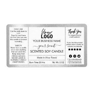 Shimmering Silver Ink Scented Soy Candle Label
