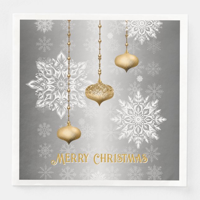 Shimmering Silver Merry Christmas  Napkin (Front)