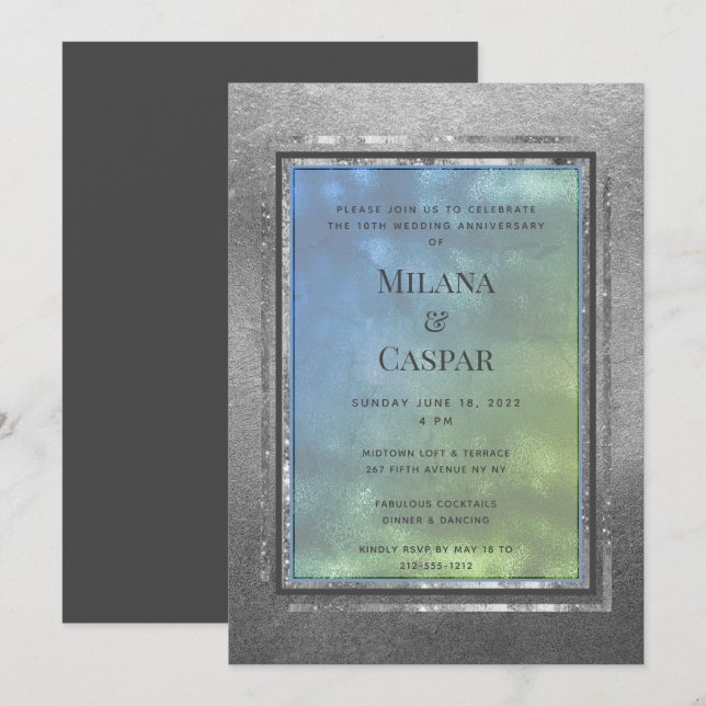 Shimmering Silver Water Opal Anniversary Party Invitation (Front/Back)
