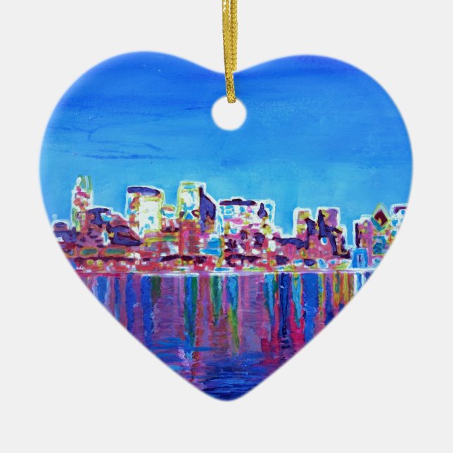 Shimmering Skyline Of Chicago Skyline At Night Ceramic Ornament (Front)