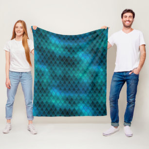 Shimmering Teal & Glitter Dragon Scales Fleece Blanket