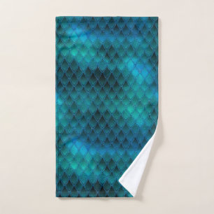 Shimmering Teal & Glitter Dragon Scales Hand Towel