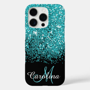 Shimmering Teal Glitter, Personalized iPhone 16 Pro Case