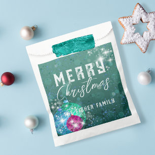 Shimmering Teal Green Merry Christmas Holiday Favour Bag