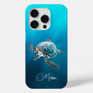 Shimmering Turquoise Sea Turtle Coastal iPhone 15 Pro Case