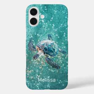 Shimmering Turquoise Sea Turtle Coastal iPhone 16 Plus Case