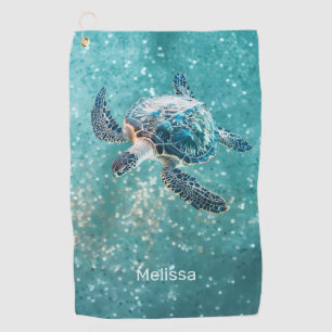 Shimmering Turquoise Sea Turtle   Coastal Golf Towel