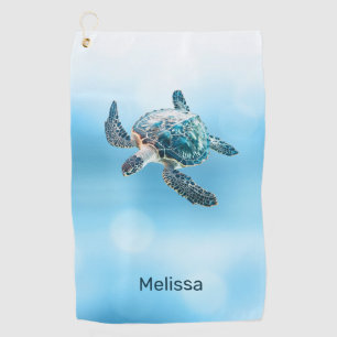 Shimmering Turquoise Sea Turtle   Coastal Golf Towel