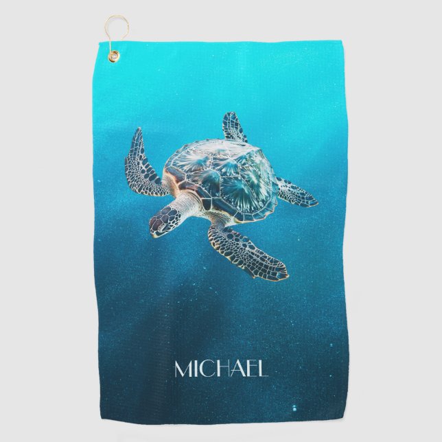 Shimmering Turquoise Sea Turtle | Coastal Golf Towel (Front)