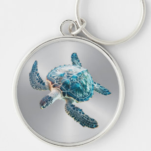 Shimmering Turquoise Sea Turtle   Coastal Keychain