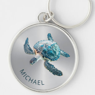 Shimmering Turquoise Sea Turtle   Coastal Keychain