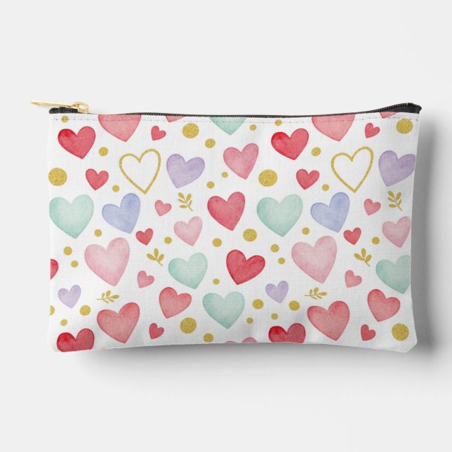 Shimmering Watercolor Sweethearts Accessory Pouch (Front)