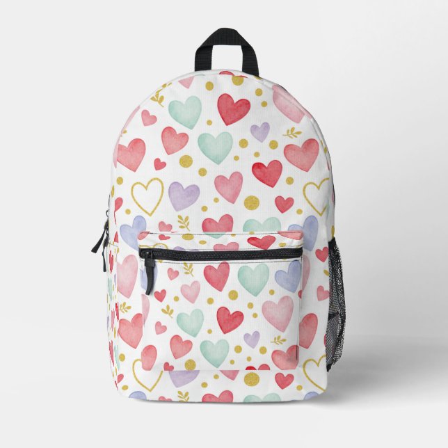 Shimmering Watercolor Sweethearts Printed Backpack (Front)