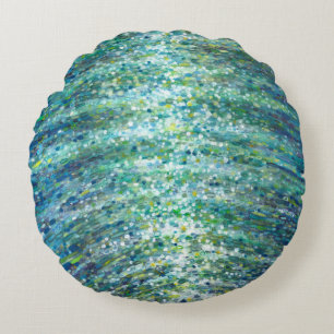 Shimmering Waves Blue Green Aqua Yellow Pillow