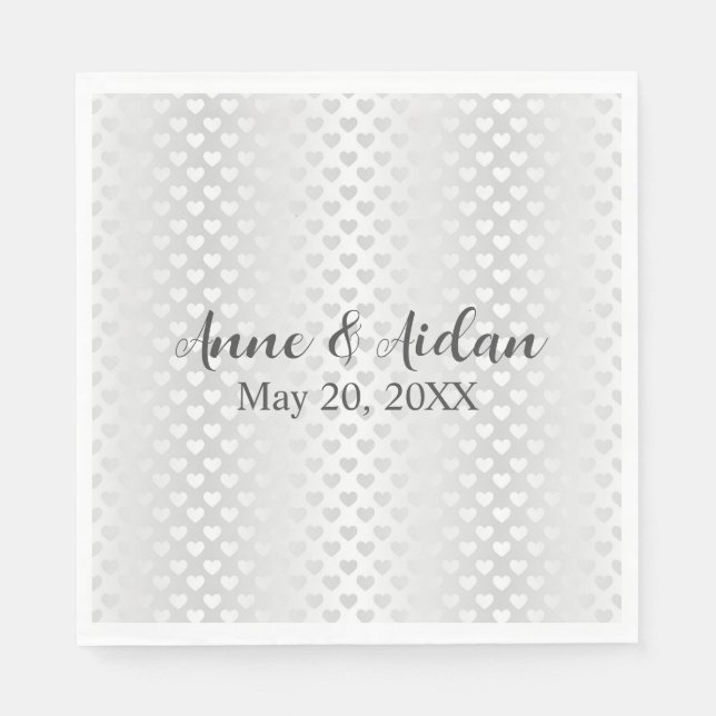 Shimmering White Wedding Hearts Napkin (Front)